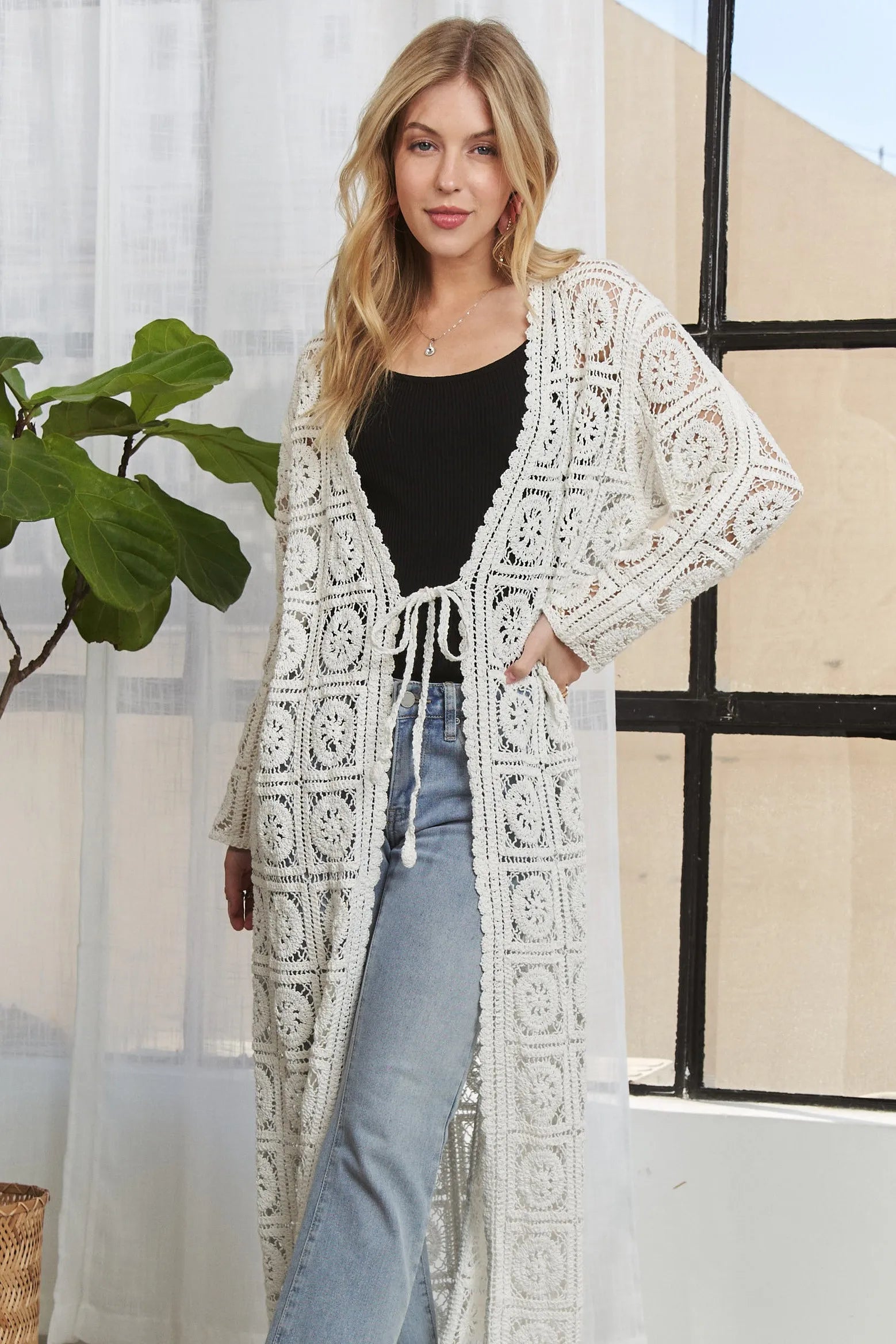 ADORA Long Sleeves Crochet Elastic Cardigan-Cardigans-Trendsi-[option4]-[option5]-[option6]-[option7]-[option8]-Shop-Boutique-Clothing-for-Women-Online
