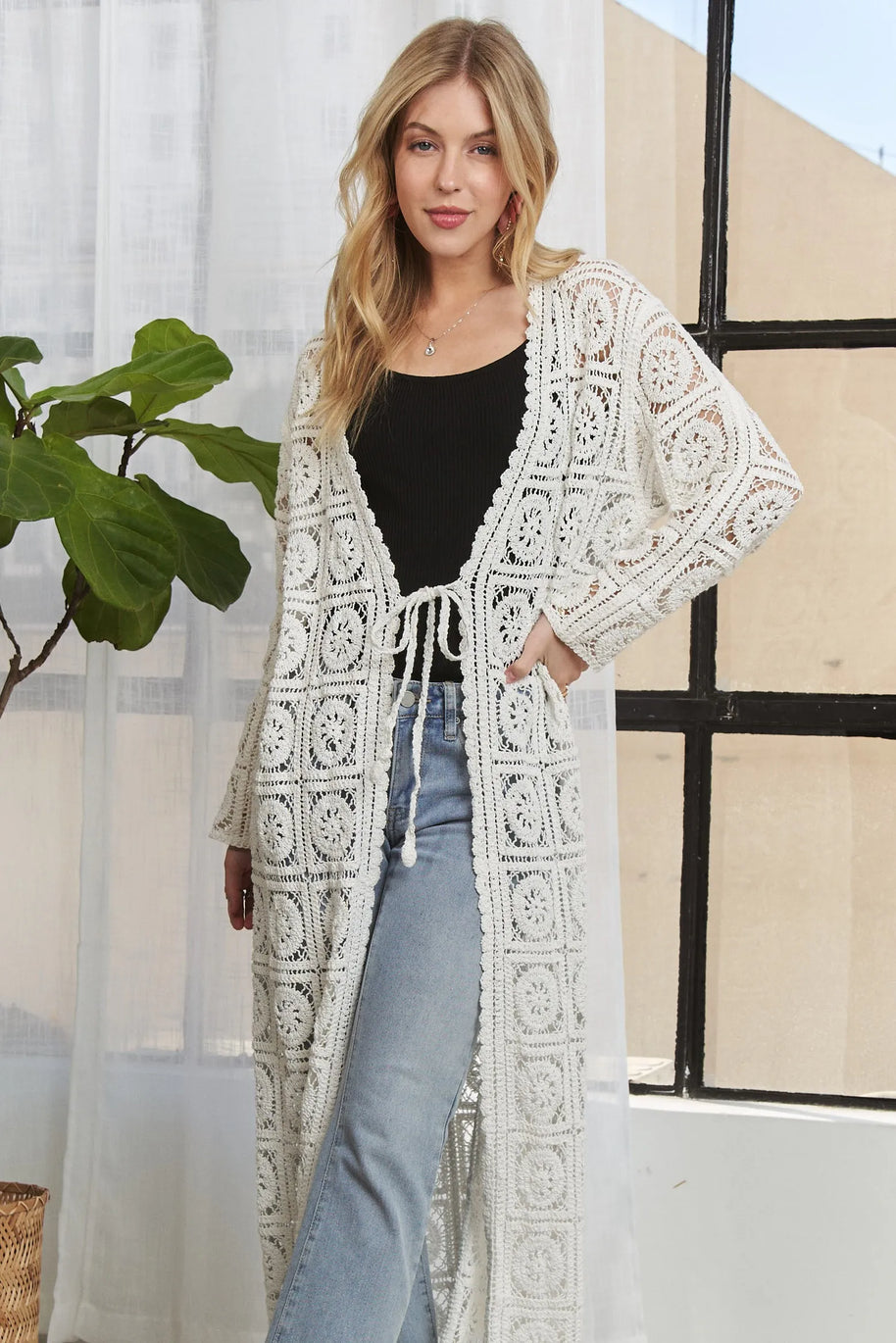 ADORA Long Sleeves Crochet Elastic Cardigan-Cardigans-Trendsi-[option4]-[option5]-[option6]-[option7]-[option8]-Shop-Boutique-Clothing-for-Women-Online