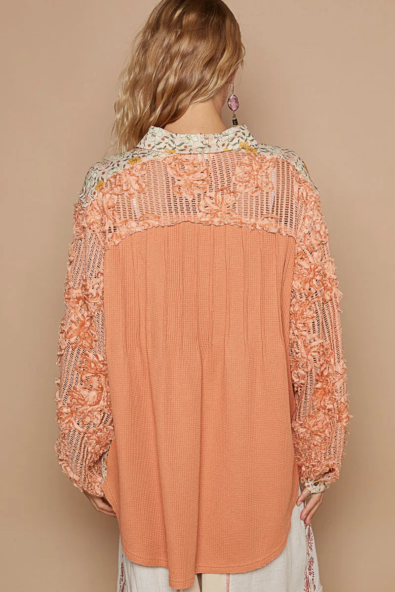 POL Floral Half Button Lace Detail Long Sleeve Top-Blouses-Trendsi-[option4]-[option5]-[option6]-[option7]-[option8]-Shop-Boutique-Clothing-for-Women-Online