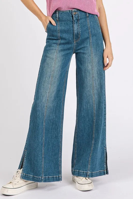Mittoshop Medium Wash Seam Detail Wide Leg Denim Jeans-Jeans-Trendsi-Medium-S-[option4]-[option5]-[option6]-[option7]-[option8]-Shop-Boutique-Clothing-for-Women-Online
