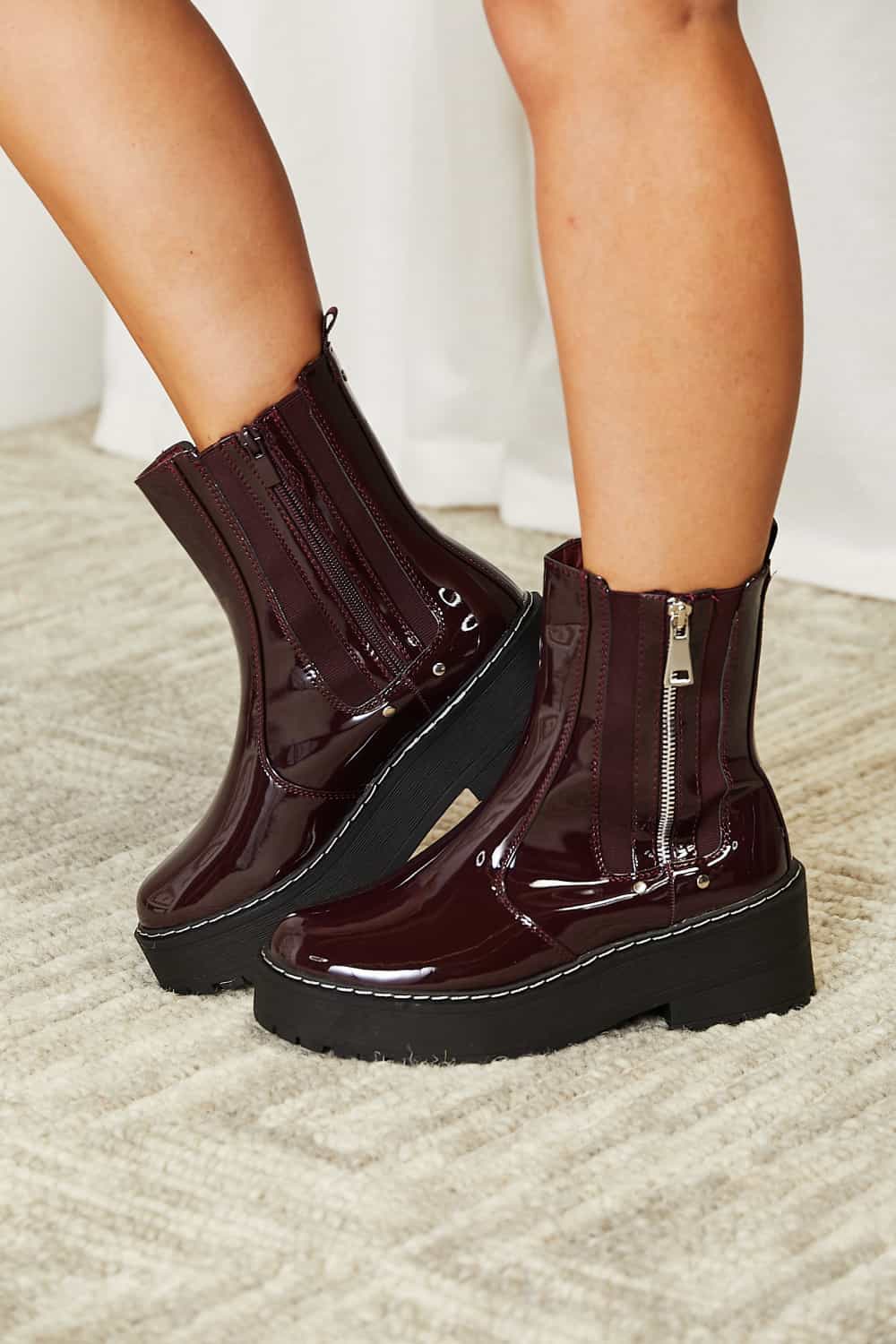 Forever Link Side Zip Platform Boots-Boots-Trendsi-Burgundy-6-[option4]-[option5]-[option6]-[option7]-[option8]-Shop-Boutique-Clothing-for-Women-Online