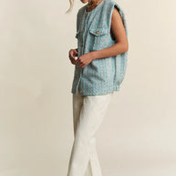J.NNA Frayed Tweed Padded Shoulder Vest-Vest-Trendsi-[option4]-[option5]-[option6]-[option7]-[option8]-Shop-Boutique-Clothing-for-Women-Online
