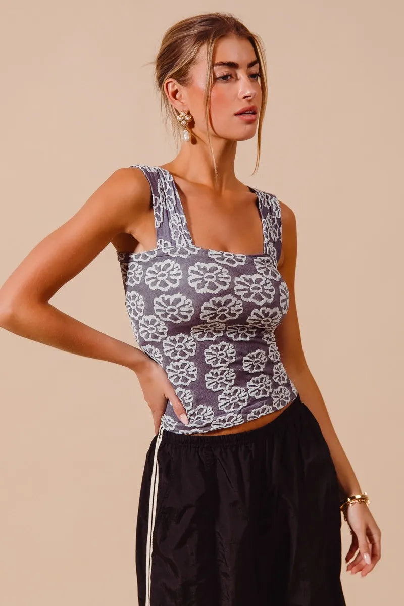 SO ME Two Tone Floral Seamless Tank Top-Tank Tops & Camis-Trendsi-[option4]-[option5]-[option6]-[option7]-[option8]-Shop-Boutique-Clothing-for-Women-Online