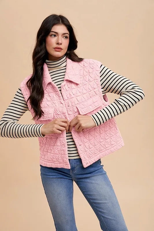 Annie Wear Texture Quilted Snap Down Vest Coat-Vest-Trendsi-[option4]-[option5]-[option6]-[option7]-[option8]-Shop-Boutique-Clothing-for-Women-Online
