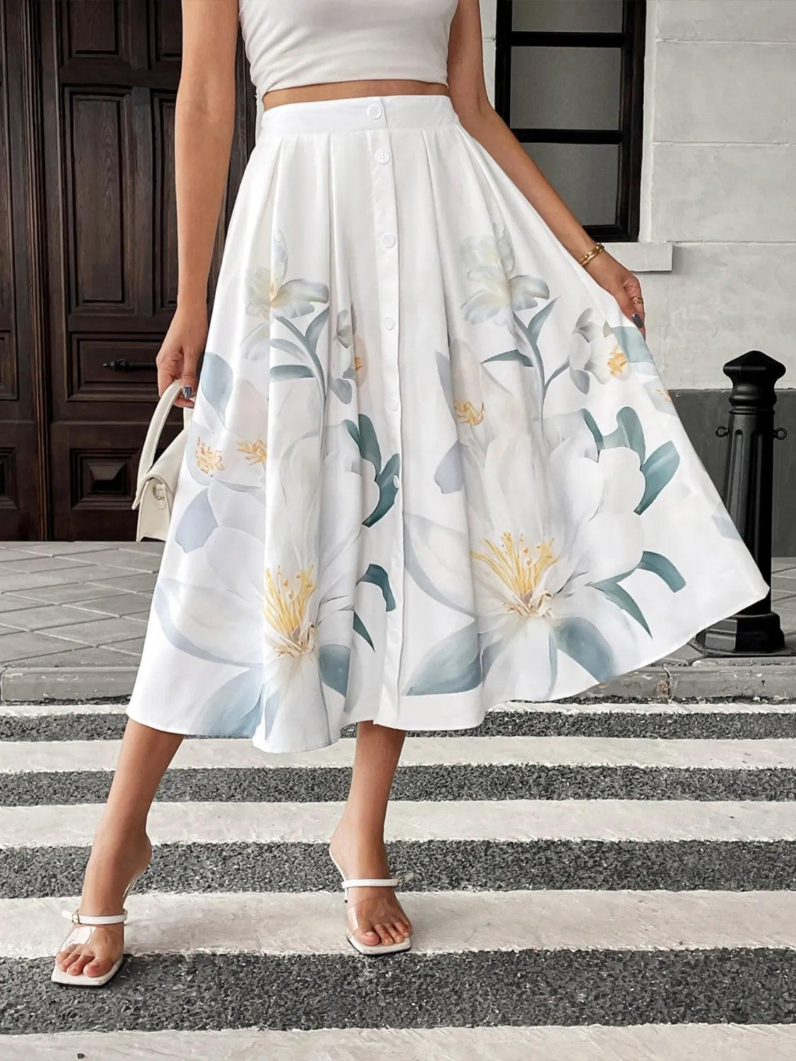 Floral Print Midi Skirt-Skirts-Trendsi-White-S-[option4]-[option5]-[option6]-[option7]-[option8]-Shop-Boutique-Clothing-for-Women-Online