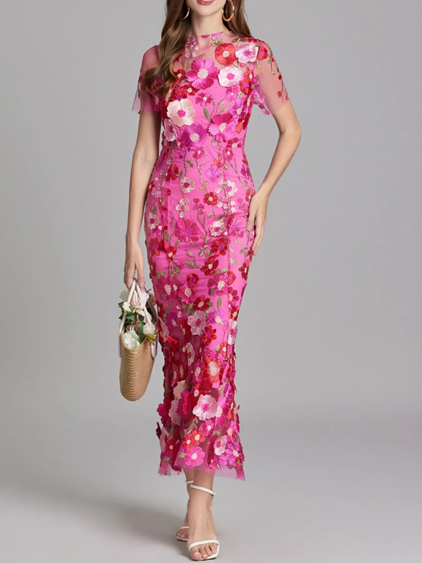 Floral Embroidered Mesh Overlay Maxi Dress-Dresses-Trendsi-[option4]-[option5]-[option6]-[option7]-[option8]-Shop-Boutique-Clothing-for-Women-Online