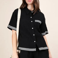 VERY J Crinkled Woven Shirt Top & Shorts Set-2 piece set-Trendsi-Black-S-[option4]-[option5]-[option6]-[option7]-[option8]-Shop-Boutique-Clothing-for-Women-Online