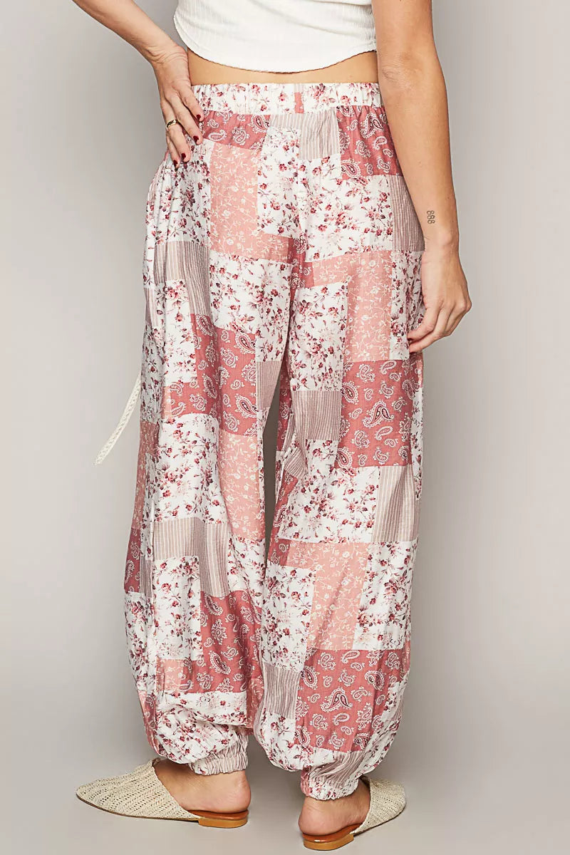 POL Drawstring Floral Patchwork Wide leg Pants-Pants-Trendsi-[option4]-[option5]-[option6]-[option7]-[option8]-Shop-Boutique-Clothing-for-Women-Online