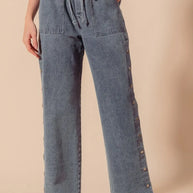 SO ME Mid Rise Drawstring Jeans with Side Snap Button-Jeans-Trendsi-DENIM-S-[option4]-[option5]-[option6]-[option7]-[option8]-Shop-Boutique-Clothing-for-Women-Online