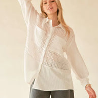Davi & Dani Crinkled Jacquard Button Down Shirt-Blouses-Trendsi-White-S-[option4]-[option5]-[option6]-[option7]-[option8]-Shop-Boutique-Clothing-for-Women-Online
