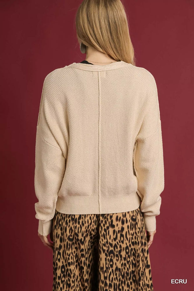 Umgee Chunky Cable Knit V-Neck Button-Up Cardigan-Cardigan-Trendsi-[option4]-[option5]-[option6]-[option7]-[option8]-Shop-Boutique-Clothing-for-Women-Online