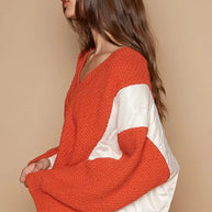 POL Cable Knit Quilting Patch V-Neck Contrast Sweater-Sweaters-Trendsi-[option4]-[option5]-[option6]-[option7]-[option8]-Shop-Boutique-Clothing-for-Women-Online