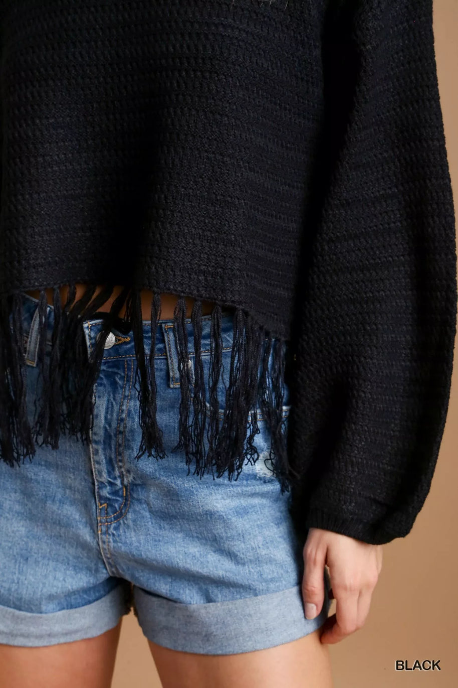 Umgee Crochet Knit Crop Top with Frey Hem-Sweaters-Trendsi-[option4]-[option5]-[option6]-[option7]-[option8]-Shop-Boutique-Clothing-for-Women-Online