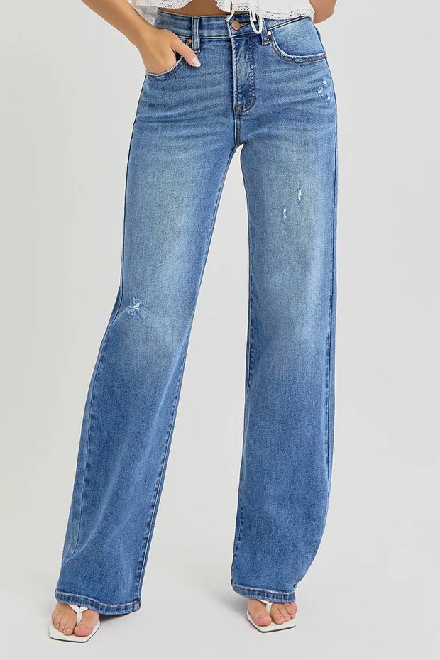 RISEN Tummy Control Elastic Band High Rise Wide Jeans-Trendsi-MEDIUM-0-[option4]-[option5]-[option6]-[option7]-[option8]-Shop-Boutique-Clothing-for-Women-Online