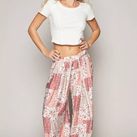 POL Drawstring Floral Patchwork Wide leg Pants-Pants-Trendsi-[option4]-[option5]-[option6]-[option7]-[option8]-Shop-Boutique-Clothing-for-Women-Online