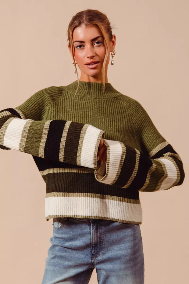 SO ME Multi Color Striped Mock Neck Sweater-Sweaters-Trendsi-OLIVE COMBO-S-[option4]-[option5]-[option6]-[option7]-[option8]-Shop-Boutique-Clothing-for-Women-Online