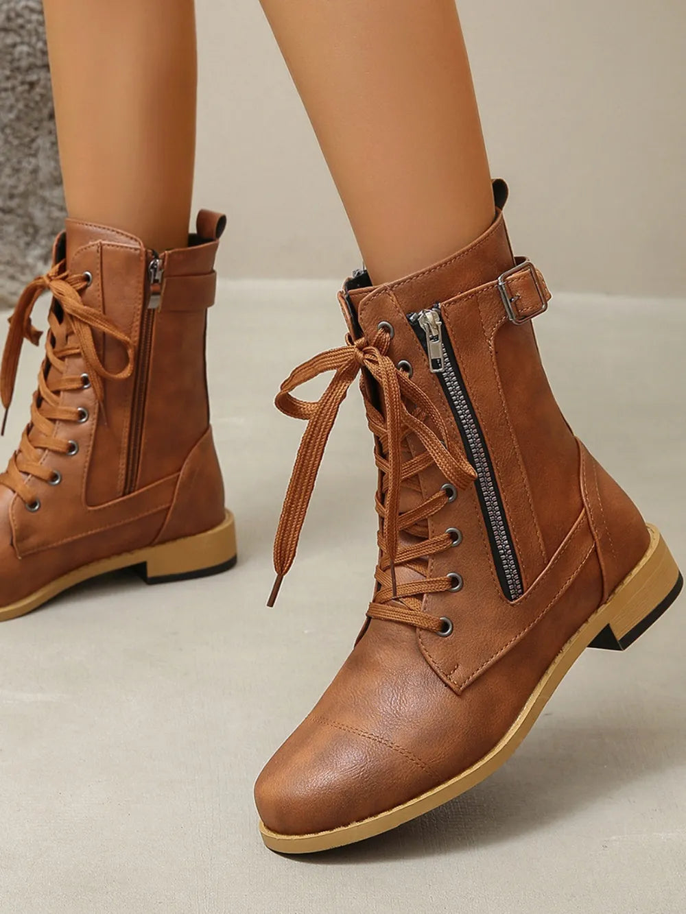 PU Leather Lace-Up Boots-Boots-Trendsi-[option4]-[option5]-[option6]-[option7]-[option8]-Shop-Boutique-Clothing-for-Women-Online