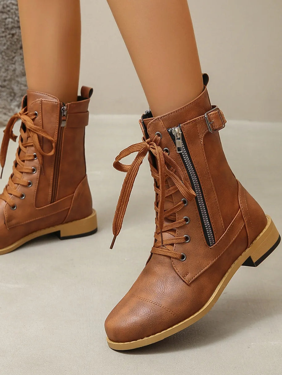 PU Leather Lace-Up Boots-Boots-Trendsi-[option4]-[option5]-[option6]-[option7]-[option8]-Shop-Boutique-Clothing-for-Women-Online