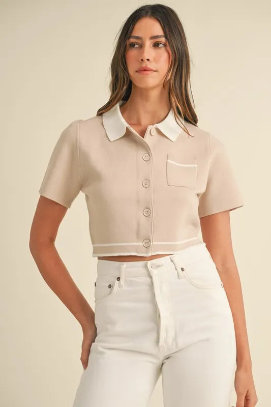 MABLE Button Down Contrast Collared Knit Cardigan-Cardigan-Trendsi-Tan-S-[option4]-[option5]-[option6]-[option7]-[option8]-Shop-Boutique-Clothing-for-Women-Online