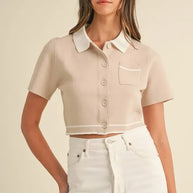 MABLE Button Down Contrast Collared Knit Cardigan-Cardigan-Trendsi-Tan-S-[option4]-[option5]-[option6]-[option7]-[option8]-Shop-Boutique-Clothing-for-Women-Online