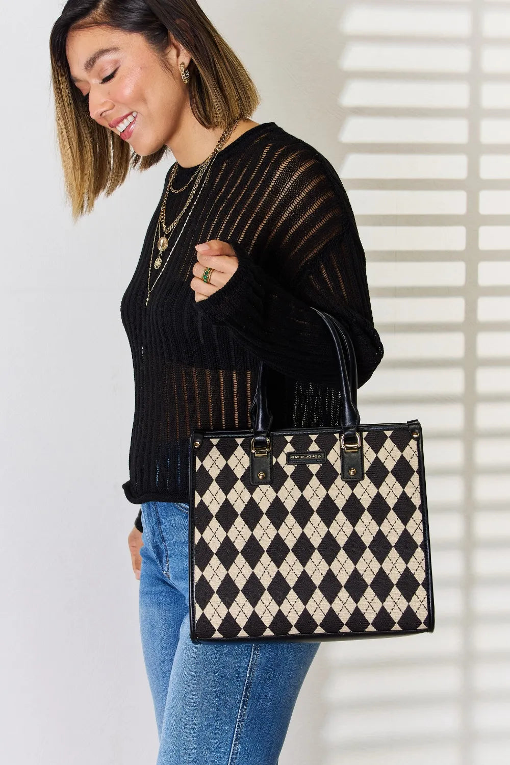 David Jones Argyle Pattern PU Leather Handbag-Bags-Trendsi-[option4]-[option5]-[option6]-[option7]-[option8]-Shop-Boutique-Clothing-for-Women-Online