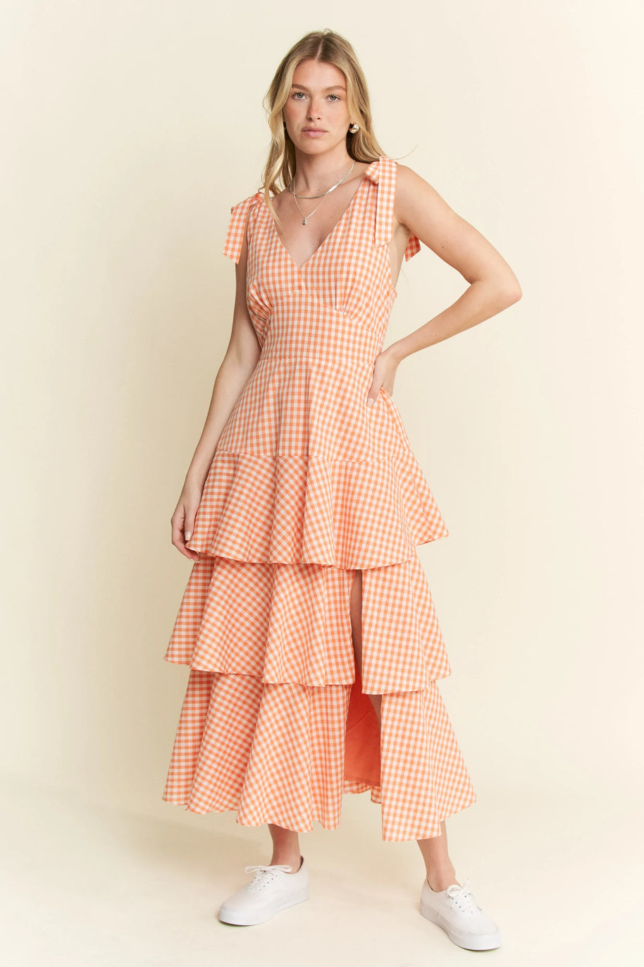 Jade By Jane Sleeveless Gingham Print Tiered Midi Dress-Dresses-Trendsi-[option4]-[option5]-[option6]-[option7]-[option8]-Shop-Boutique-Clothing-for-Women-Online
