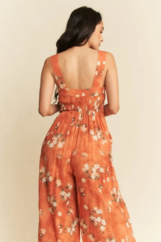 Davi & Dani Floral Ruffle Square Neck Smocking Bodice Jumpsuit-Jumpsuits & Rompers-Trendsi-[option4]-[option5]-[option6]-[option7]-[option8]-Shop-Boutique-Clothing-for-Women-Online