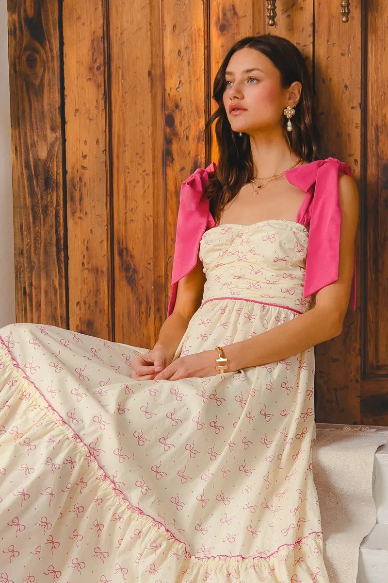 SO ME Ribbon Flowy Maxi Dress with Contrast Trim-Dresses-Trendsi-[option4]-[option5]-[option6]-[option7]-[option8]-Shop-Boutique-Clothing-for-Women-Online