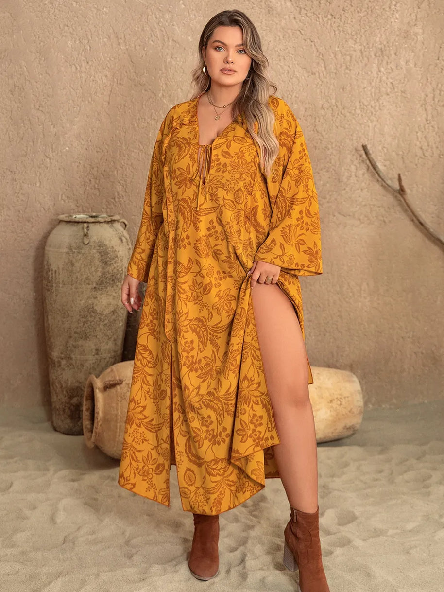 Plus Size Printed Slit Long Sleeve Dress-Dresses-Trendsi-[option4]-[option5]-[option6]-[option7]-[option8]-Shop-Boutique-Clothing-for-Women-Online