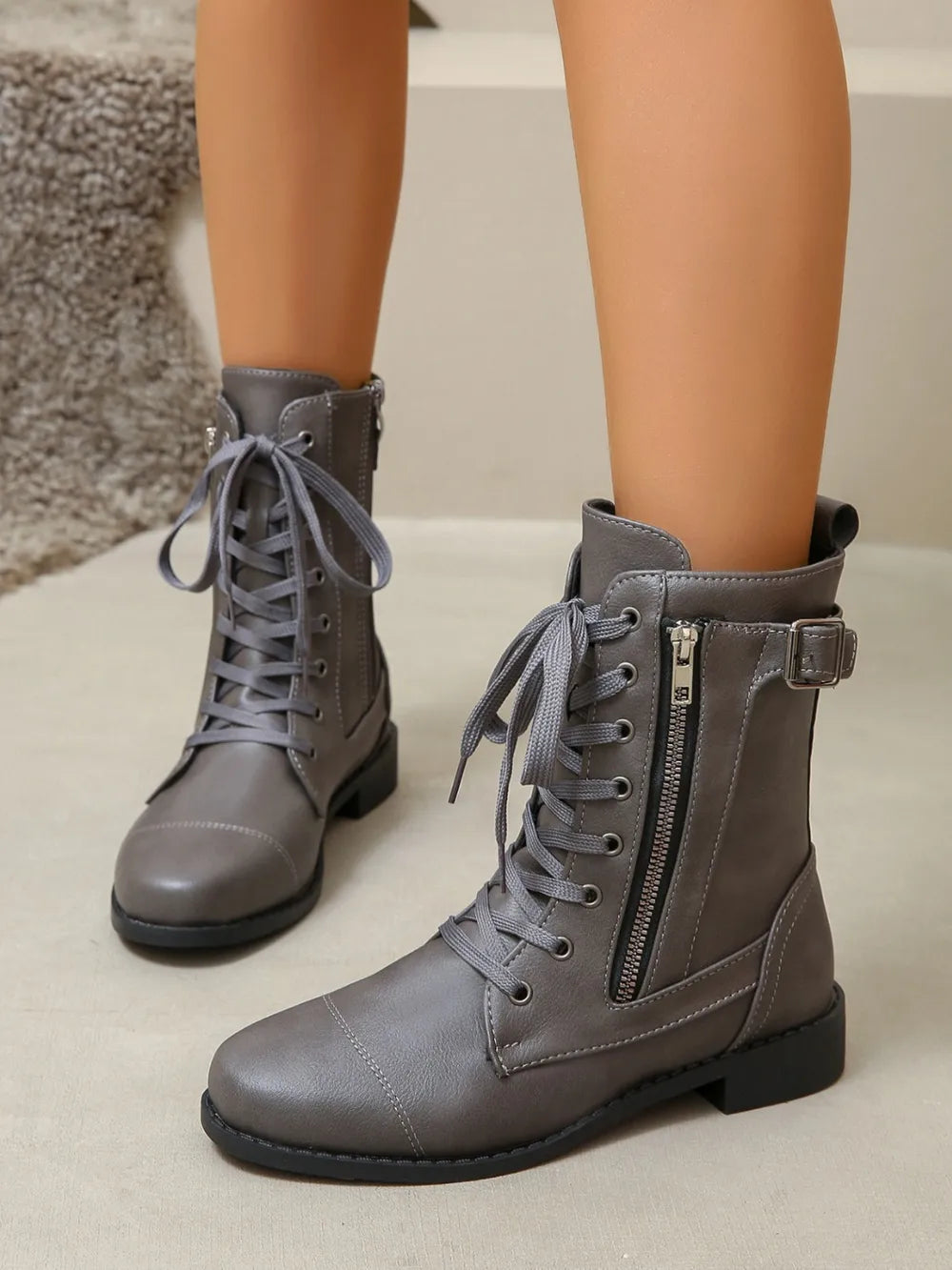 PU Leather Lace-Up Boots-Boots-Trendsi-Dark Gray-36(US5)-[option4]-[option5]-[option6]-[option7]-[option8]-Shop-Boutique-Clothing-for-Women-Online