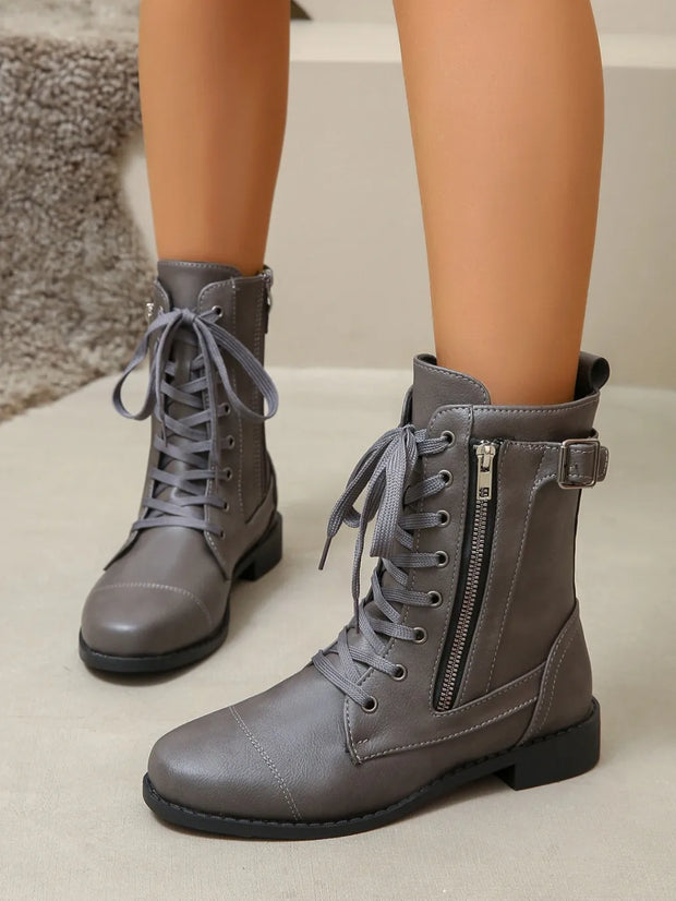PU Leather Lace-Up Boots-Boots-Trendsi-Dark Gray-36(US5)-[option4]-[option5]-[option6]-[option7]-[option8]-Shop-Boutique-Clothing-for-Women-Online