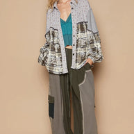 POL Balloon Sleeve Floral Color Block Plaid Shirt-Shirts-Trendsi-[option4]-[option5]-[option6]-[option7]-[option8]-Shop-Boutique-Clothing-for-Women-Online