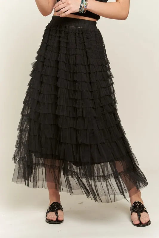 ADORA Elastic Waist Layered Mesh Midi Skirt-Skirts-Trendsi-Black-S-[option4]-[option5]-[option6]-[option7]-[option8]-Shop-Boutique-Clothing-for-Women-Online