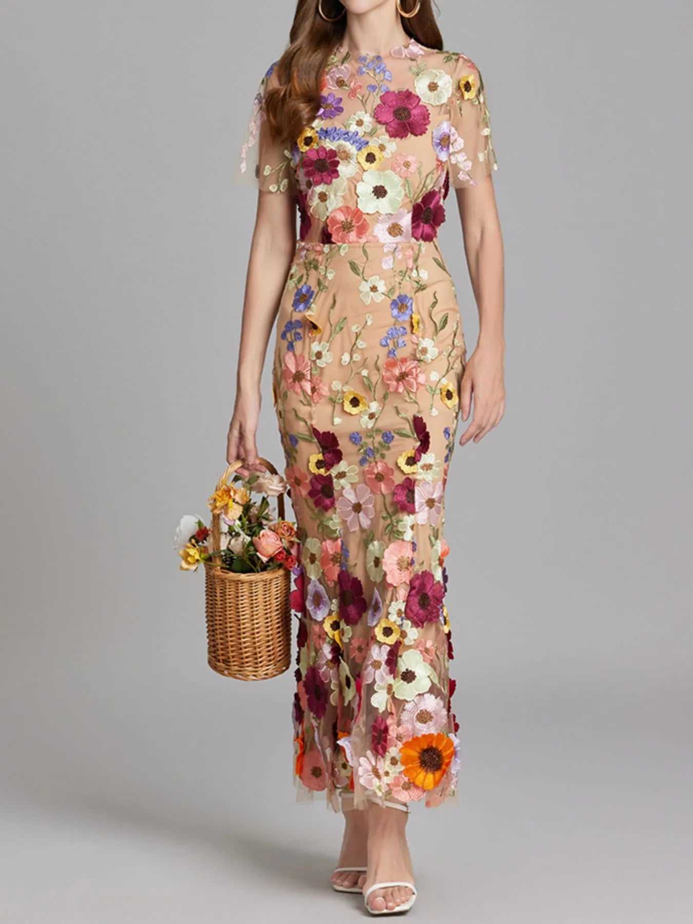Floral Embroidered Mesh Overlay Maxi Dress-Dresses-Trendsi-Apricot-S-[option4]-[option5]-[option6]-[option7]-[option8]-Shop-Boutique-Clothing-for-Women-Online
