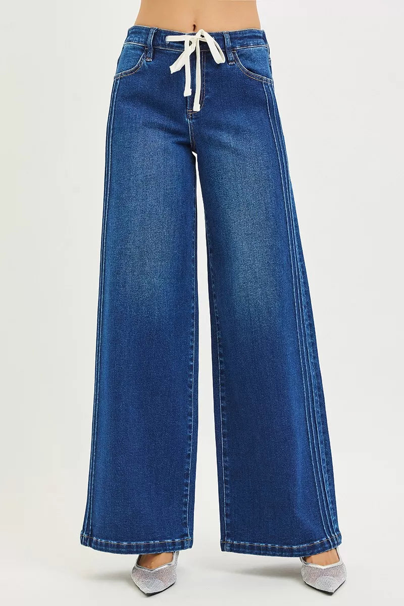 RISEN Full Size Mid Rise Wide Side Pintuck Jeans with Front Drawstring Plus Size-Jeans-Trendsi-DARK-0-[option4]-[option5]-[option6]-[option7]-[option8]-Shop-Boutique-Clothing-for-Women-Online