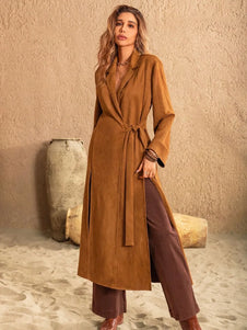 Slit Tied Collared Neck Longline Coat-Coats & Jackets-Trendsi-Caramel-S-[option4]-[option5]-[option6]-[option7]-[option8]-Shop-Boutique-Clothing-for-Women-Online