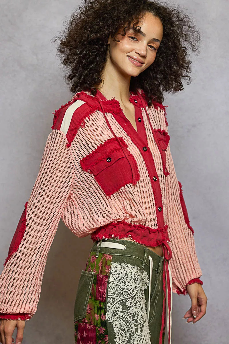 POL Texture Woven Button Down Hooded Shirt with Drawstring Hem-Shirts-Trendsi-[option4]-[option5]-[option6]-[option7]-[option8]-Shop-Boutique-Clothing-for-Women-Online