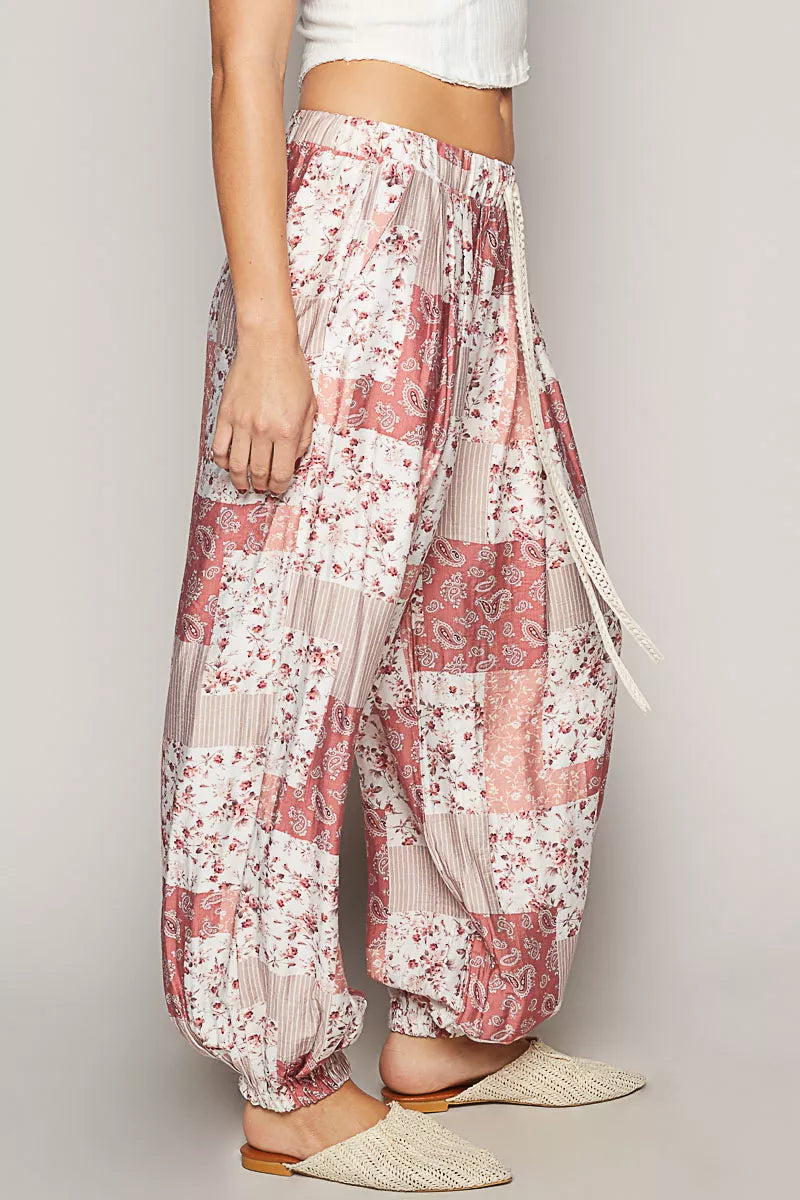 POL Drawstring Floral Patchwork Wide leg Pants-Pants-Trendsi-[option4]-[option5]-[option6]-[option7]-[option8]-Shop-Boutique-Clothing-for-Women-Online