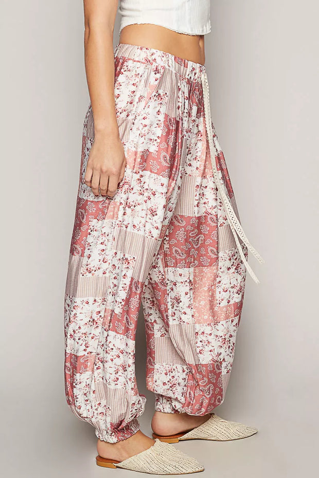 POL Drawstring Floral Patchwork Wide leg Pants-Pants-Trendsi-[option4]-[option5]-[option6]-[option7]-[option8]-Shop-Boutique-Clothing-for-Women-Online