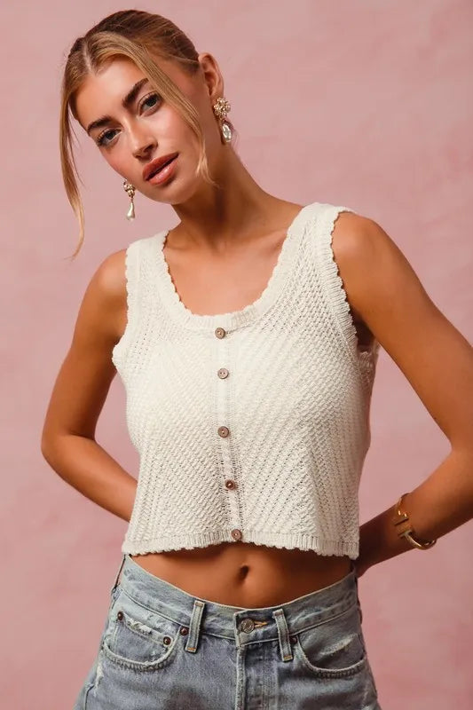 SO ME Chevron Pattern Buttoned Front Lightweight Tank Top-Tank Tops & Camis-Trendsi-[option4]-[option5]-[option6]-[option7]-[option8]-Shop-Boutique-Clothing-for-Women-Online