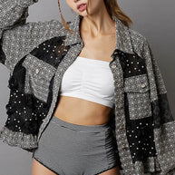 POL Eyelet Flower Pearl Detail Lace Patchwork Shirt-Shirts-Trendsi-Black-S-[option4]-[option5]-[option6]-[option7]-[option8]-Shop-Boutique-Clothing-for-Women-Online