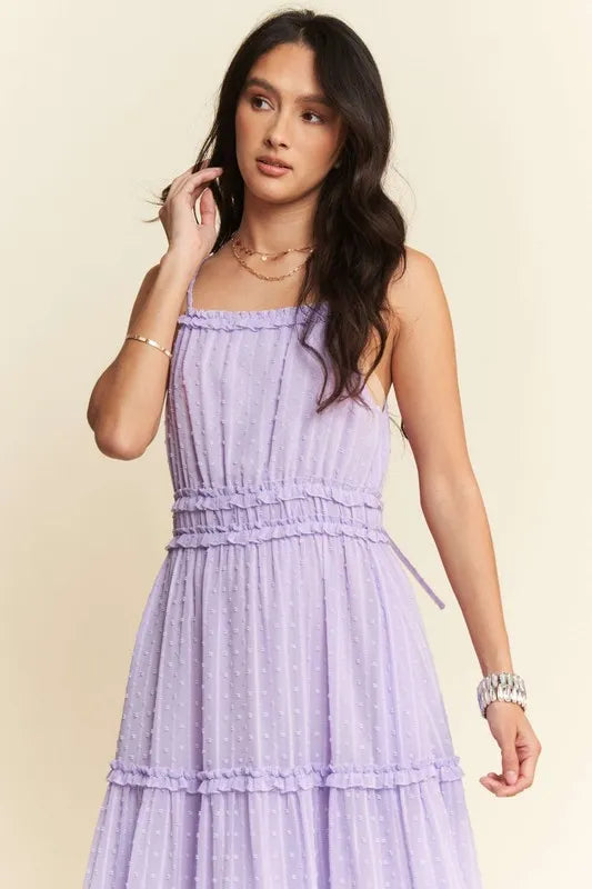 Davi & Dani Texture Swiss Dot Ruffle Square Neck Midi Dress-Dresses-Trendsi-[option4]-[option5]-[option6]-[option7]-[option8]-Shop-Boutique-Clothing-for-Women-Online