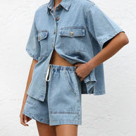 Button Up Short Sleeve Top and Shorts Denim Set-Sets-Trendsi-Light-S-[option4]-[option5]-[option6]-[option7]-[option8]-Shop-Boutique-Clothing-for-Women-Online