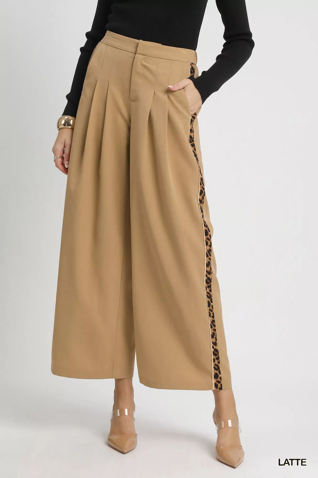 Umgee Front Pleated Wide-Leg Pants with Contrast Trim-Pants-Trendsi-LATTE-S-[option4]-[option5]-[option6]-[option7]-[option8]-Shop-Boutique-Clothing-for-Women-Online