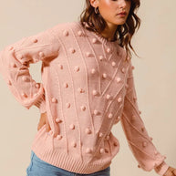 SO ME Pom Pom Textured Knit Sweater Top-Sweater-Trendsi-[option4]-[option5]-[option6]-[option7]-[option8]-Shop-Boutique-Clothing-for-Women-Online