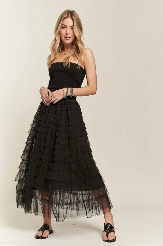 ADORA Elastic Waist Layered Mesh Midi Skirt-Skirts-Trendsi-[option4]-[option5]-[option6]-[option7]-[option8]-Shop-Boutique-Clothing-for-Women-Online