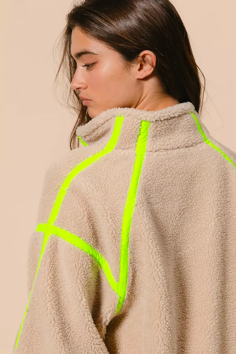 BiBi Contrast Edge Half Zip Up Sherpa Jacket-Jacket-Trendsi-[option4]-[option5]-[option6]-[option7]-[option8]-Shop-Boutique-Clothing-for-Women-Online