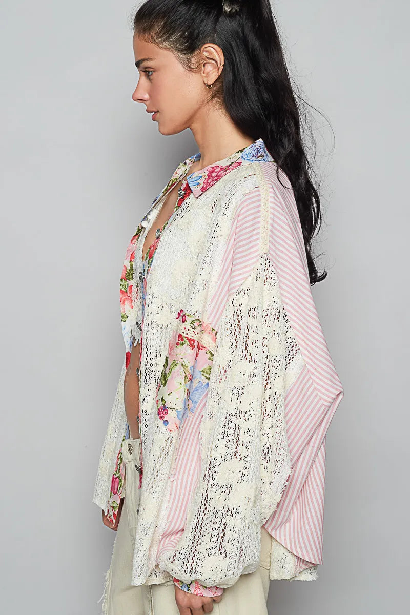 POL Lace Long Sleeve Shirt with Floral and Striped Pattern-Shirts-Trendsi-[option4]-[option5]-[option6]-[option7]-[option8]-Shop-Boutique-Clothing-for-Women-Online