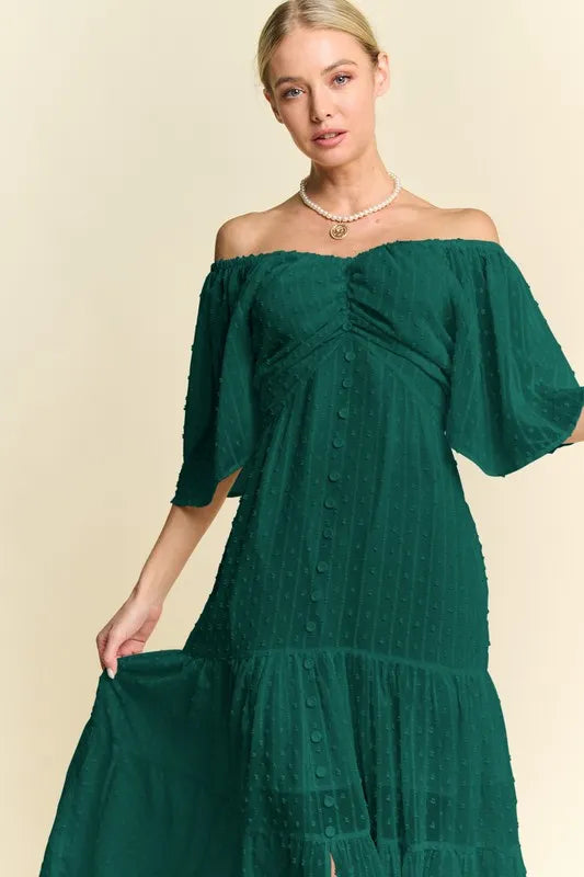 Davi & Dani Swiss Dotted Ruched Ruffle Open Back Midi Dress-Dresses-Trendsi-[option4]-[option5]-[option6]-[option7]-[option8]-Shop-Boutique-Clothing-for-Women-Online