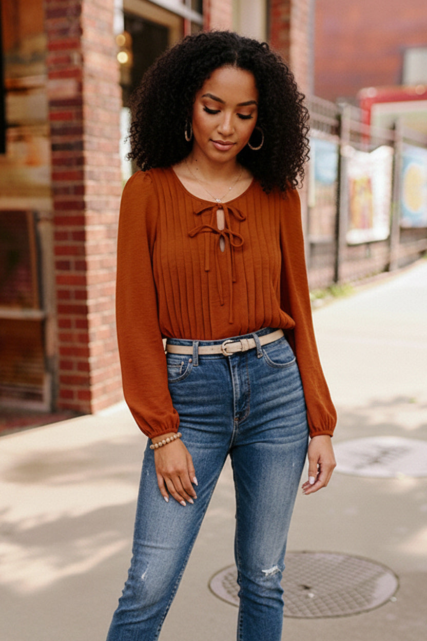 Copper Charm Pleated Blouse-Haptics-[option4]-[option5]-[option6]-[option7]-[option8]-Shop-Boutique-Clothing-for-Women-Online